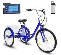 ASnwpaK Triciclo Elettrico per Adulti, Bicicletta Triciclo da 24", con Batteria da 36V E 12Ah, Autonomia 35-40 Km, capacità di Carico 150 kg, Scooter Elettrico per Anziani.,Blue-Basket