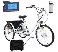 ASnwpaK Triciclo Elettrico per Adulti, Bicicletta Triciclo da 24", con Batteria da 36V E 12Ah, Autonomia 35-40 Km, capacità di Carico 150 kg, Scooter Elettrico per Anziani.,White-Pullbox