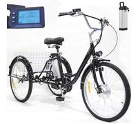 ASnwpaK Triciclo Elettrico per Adulti, Bicicletta Triciclo da 24", con Batteria da 36V E 12Ah, Autonomia 35-40 Km, capacità di Carico 150 kg, Scooter Elettrico per Anziani.,Black-Basket