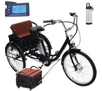 ASnwpaK Triciclo Elettrico per Adulti, Bicicletta Triciclo da 24", con Batteria da 36V E 12Ah, Autonomia 35-40 Km, capacità di Carico 150 kg, Scooter Elettrico per Anziani.,Black-Seat