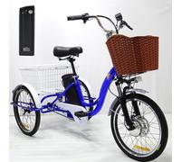 ASnwpaK Triciclo Elettrico per Adulti da 20″ (3 velocità), Bicicletta A 3 Ruote, Batteria Rimovibile da 48V/12Ah (Autonomia: 40km), Tempo Libero/Lo Shopping,Blue-Basket