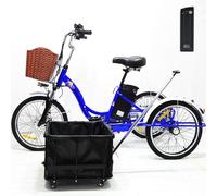 ASnwpaK Triciclo Elettrico per Adulti da 20″ (3 velocità), Bicicletta A 3 Ruote, Batteria Rimovibile da 48V/12Ah (Autonomia: 40km), Tempo Libero/Lo Shopping,Blue-Pullbasket