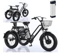 ASnwpaK Triciclo Elettrico per Adulti da 20", Triciclo Fuoristrada con Pneumatici Larghi 4", Cestino della Spesa + Sedile Posteriore + Batteria da 48V/12Ah (Autonomia 35km), capacità di Carico 200kg