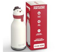 asobu Bestie - Borraccia isolata in acciaio inox, con morbida testa di animale rimovibile, per bambini e ragazzi, con cannuccia flessibile riutilizzabile, 473,6 ml, colore: neve