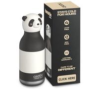 asobu Bestie - Borraccia isolata in acciaio inox, con morbida testa di animale rimovibile, per bambini e ragazzi, con cannuccia flessibile riutilizzabile (panda)