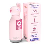 asobu Bestie - Borraccia termica in acciaio inox, con morbida testa di animale rimovibile, per bambini e ragazzi, con cannuccia flessibile riutilizzabile, 473,6 g (coniglietto)