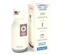 asobu Bestie Borraccia termica in acciaio inox, con testa a forma di animale morbido, rimovibile, per bambini e ragazzi, con cannuccia flessibile, riutilizzabile, da 40 ml (orso)