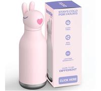 asobu Bestie Borraccia termica in acciaio inox, con testa a forma di animale morbido, rimovibile, per bambini e ragazzi, con cannuccia flessibile, riutilizzabile, da 473,6 g (coniglio)