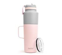 asobu Confezione da 2 bottiglie d'acqua isolate da 887 ml con coperchio con cannuccia e tazza da caffè isolata in acciaio inox da 591 ml (rosa)