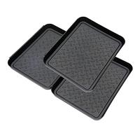ASOENTIWOX Set di 3 vaschette per scarpe, 35 x 27,5 x 3 cm, in plastica, per giorni di pioggia e stagione della neve (nero)