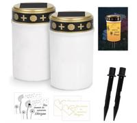 ASOFTY 2 pezzi luce solare a LED per tomba, luce solare con 2 picchetti e 4 adesivi, resistente alle intemperie, candele per cimitero, candele a energia solare, candele da cimitero, per decorazione