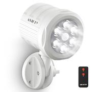 ASOFTY Rilevatore di movimento esterno a batteria faretto con telecomando, 6 LED wireless a batteria 1000LM lampade spot, IP65 impermeabile lampada di sicurezza giardino garage interno esterno