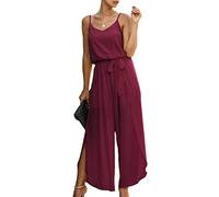 ASOMI Tuta estiva da donna, lunga: sexy, cocktail, elegante, alla moda, per matrimoni, vacanze, spiaggia, con scollo a V, per affari, per feste e spaghetti, 84 vino rosso, S