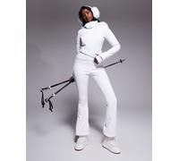 ASOS 4505 Ski - Tuta da sci bianca slim a zampa in tessuto softshell con cintura e cappuccio in pelliccia sintetica-Bianco 50