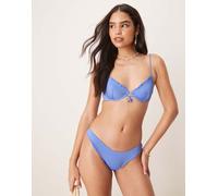 ASOS DESIGN - Alice - Slip bikini sgambati blu con bordi ondulati 40