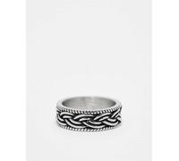 ASOS DESIGN - Anello a fascia in acciaio inossidabile resistente all'acqua color argento con zigrinatura intrecciata 2XL