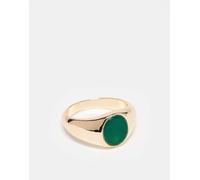ASOS DESIGN - Anello a sigillo dorato con pietra semipreziosa verde smeraldo-Oro L