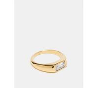 ASOS DESIGN - Anello a sigillo in acciaio inossidabile resistente all'acqua color oro con cristallo S