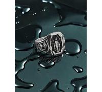 ASOS DESIGN - Anello a sigillo in acciaio inossidabile resistente all'acqua tonalità argento con Maria XS