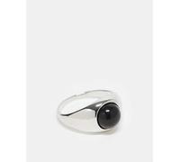 ASOS DESIGN - Anello con sigillo color argento con agata nera semipreziosa M