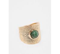 ASOS DESIGN - Anello dorato a fascia larga con pietra semipreziosa in vera malachite-Oro XS