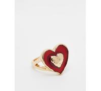 ASOS DESIGN - Anello dorato con motivo con cuore in resina rosso-Oro S