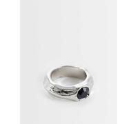 ASOS DESIGN - Anello fuso color argento con pietra nera XS