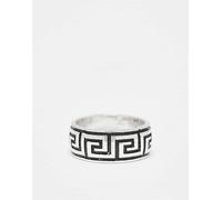 ASOS DESIGN - Anello spesso tonalità argento brunito con motivo d'onda greca XL