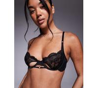 ASOS DESIGN - Anika - Reggiseno con ferretto e cut-out in pizzo e rete nero con anelli-Blu 30A