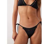 ASOS DESIGN - Bea Rio - Slip bikini sgambati neri con laccetti laterali e frange con perline-Nero 42