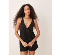 ASOS DESIGN - Blake - Gilet da spiaggia in misto lino e pizzo sangallo nero 36