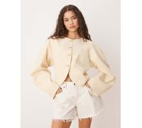 ASOS DESIGN - Blazer accollato color latticello con maniche cocoon e bottoni a forma di stella marina dorati-Neutro M