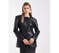 ASOS DESIGN - Blazer senza colletto nero in pelle sintetica stretto in vita M