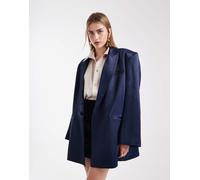 ASOS DESIGN - Blazer taglio lungo oversize blu navy in raso XS