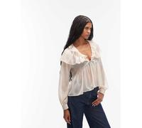 ASOS DESIGN - Blusa a mantella in chiffon color crema con volant-Bianco 40