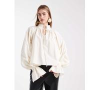 ASOS DESIGN - Blusa écru in cotone con maniche raccolte voluminose-Bianco 44