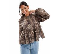 ASOS DESIGN - Blusa grembiule con stampa leopardata in popeline con allacciatura laterale-Multicolore XS