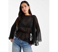 ASOS DESIGN - Blusa in chiffon trasparente con scollo a barchetta e maniche a pipistrello stile mantella-Multicolore 48