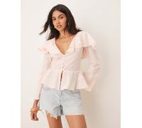 ASOS DESIGN - Blusa rosa chiaro stile country con scollo a volant 42