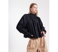 ASOS DESIGN - Blusa voluminosa in denim blu indaco con maniche vintage-Blu navy 40