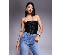 ASOS DESIGN - Body a fascia nero con paillettes 42
