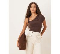 ASOS DESIGN - Body a maniche corte drappeggiato con spallina attorcigliata color cioccolato con cut-out-Marrone S