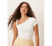 ASOS DESIGN - Body a maniche corte drappeggiato con spallina attorcigliata color panna con cut-out-Bianco XS