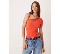 ASOS DESIGN - Body arancione a maniche corte drappeggiato con cut-out e spallina attorcigliata XS