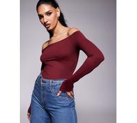 ASOS DESIGN - Body con spalle scoperte bordeaux con dettaglio sotto il seno-Rosso XS