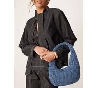 ASOS DESIGN - Borsa da spalla in paglia all'uncinetto blu lavorata a mano No Size