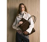 ASOS DESIGN - Borsa shopping color cioccolato in camoscio sintetico con cintura-Marrone No Size