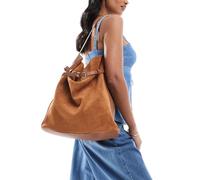 ASOS DESIGN - Borsa shopping in camoscio e pelle color cuoio con cinturino-Marrone No Size