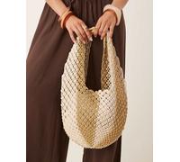 ASOS DESIGN - Borsa shopping morbida all'uncinetto macramè a righe verticali-Neutro No Size