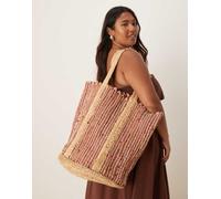 ASOS DESIGN - Borsa shopping premium in iuta e paglia a righe multicolore-Rosso No Size